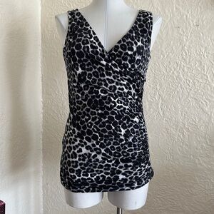 Express Black White Leopard Pattern Crossover Tank Top Blouse